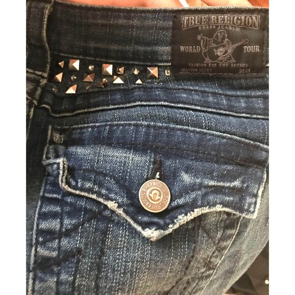 True Religion Becky Flap Bootcut Becca Blue Jeans Embellished Studs Size 28 - Picture 9 of 14